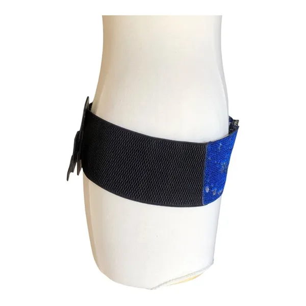Y2K Blue Sequin Stretch Belt Rhinestone Buckle Glam Party Festival - Image 4