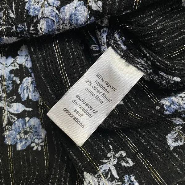 Maurices Black Blue Floral Stripes Print Quarter Sleeve Flowy Blouse Boho Rodeo - Image 6