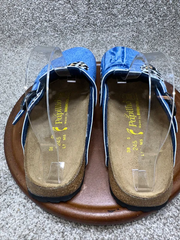 Rare Papillio Blue Denim Animal Print Closed Toe Clogs Womens Size 7 - Image 6