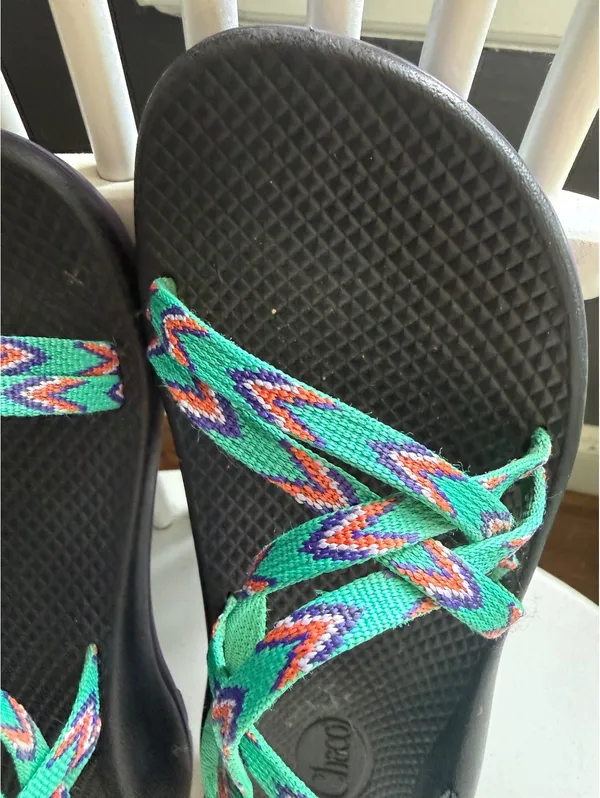 Chaco Women's Adjustable Strappy Sandals in Multi Green and Purple - Image 3