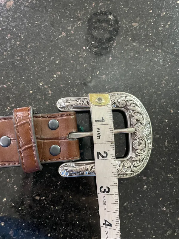 Western Ariat Womens Croc Print Studs Crystals Brown Leather Belt Style A1510602 - Image 9