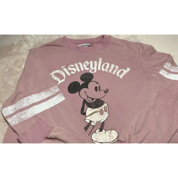 Disney Disneyland Mickey Mouse Sweatshirt Pink‎ Retro Style Striped Sleeves - Image 4