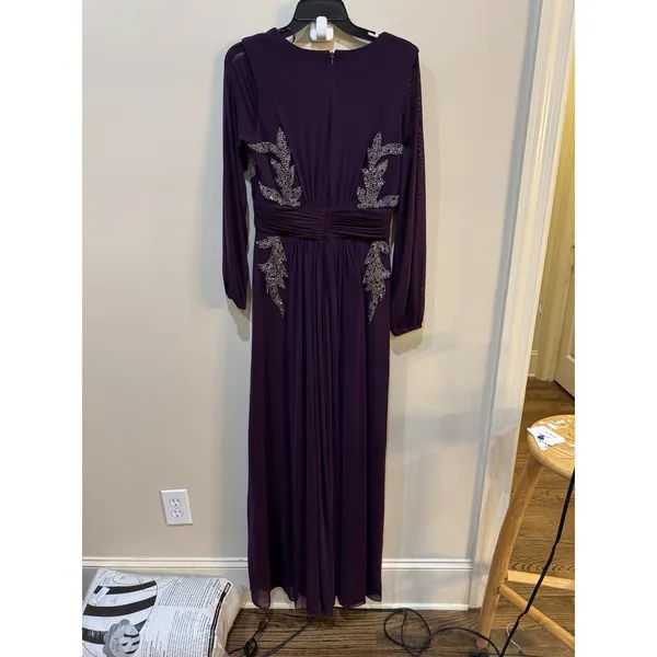 Betsy And Adam Long Evening Gown Purple Embellished Size 10 - Image 4
