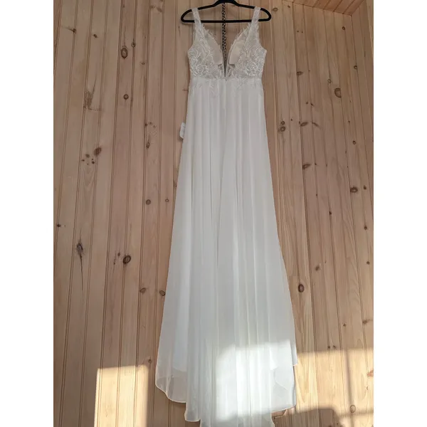 NWT Lulus Forever Promised White Chiffon Embroidered Sequin Maxi Dress Bridal L - Image 8