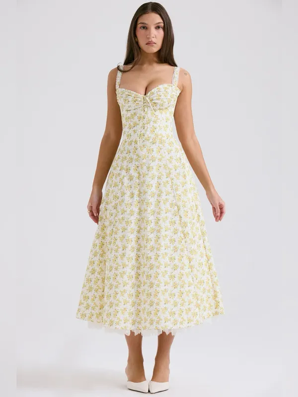 House of CB Rosalee White Vintage Floral Print Cotton Bustier Sundress XS - Image 2