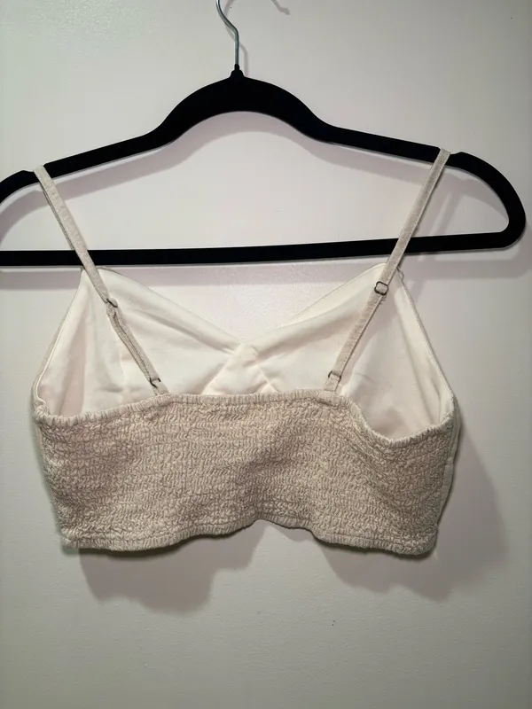 Japna Women’s M Beige Linen Blend Bralette Crop Top Smocked Back - Image 2