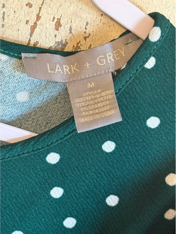 Lark + Grey Green White Polka Dot Pleated Dress size Medium - Image 4