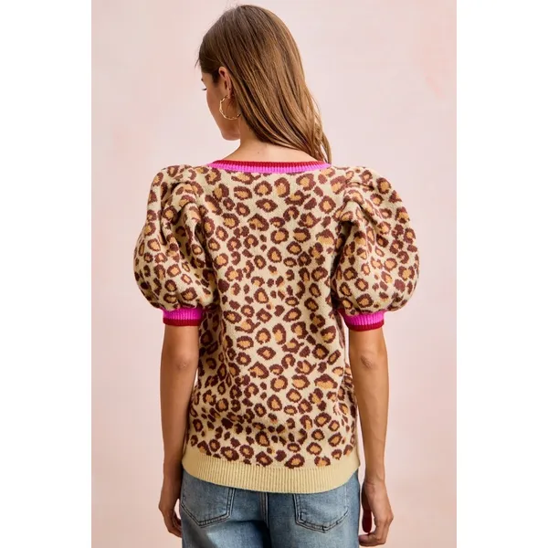 BiBi Leopard Pattern Puff Sleeve V - Image 5