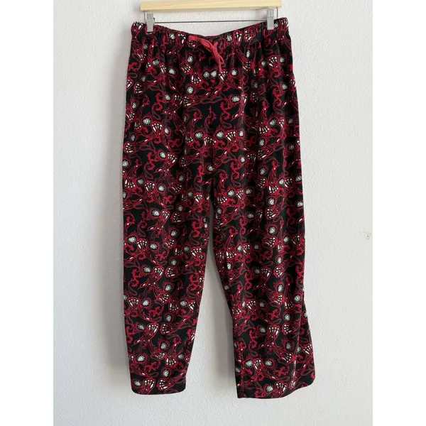 Cabernet‎ Red Long Sleeve Notch Collar Paisley Print Fleece Pajama Set Women's L - Image 8