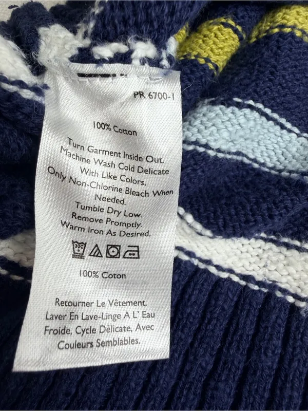 Eddie Bauer Women’s Small 100% Cotton Striped Quarter Zip Sweater Navy - Image 4