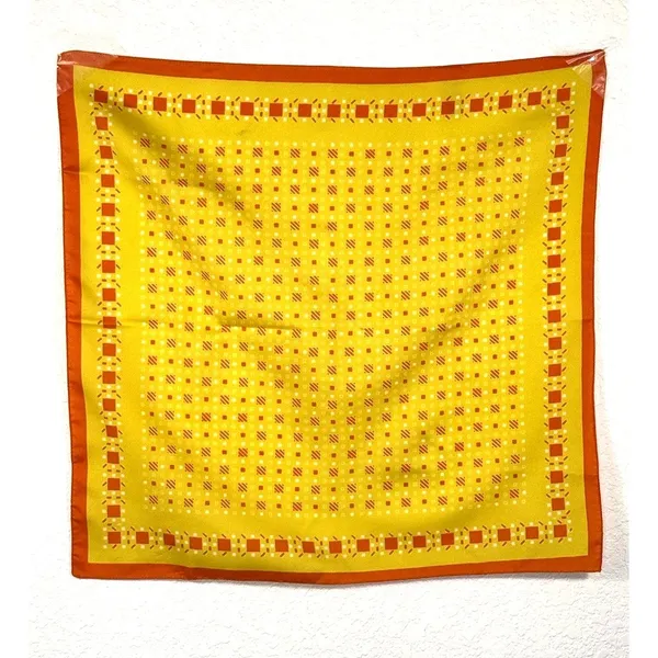 Vintage Ray Strauss Scarf 18” Yellow Orange Geometric Mod Bandana Italy Square - Image 7