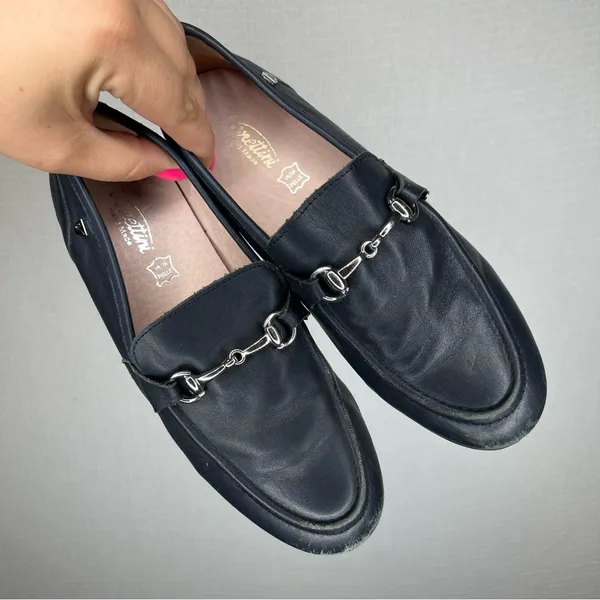Venettini | Navy Blue‎ Hand Made Leather Loafers with Silver Detail - Image 2