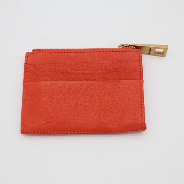 Margot New York Women's Red Pebbled Leather Credit Card Slots Zipper Wallet - Image 2