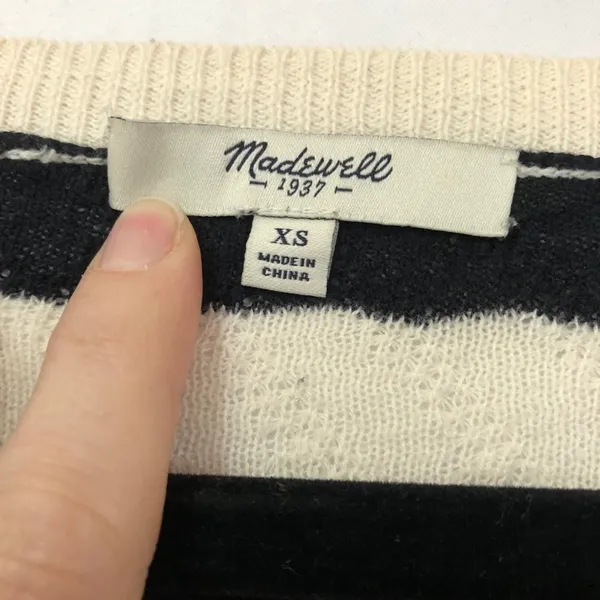MADEWELL Striped White Black Knit V-Neck Sweater Womens XS Slouchy Oversized - Image 5