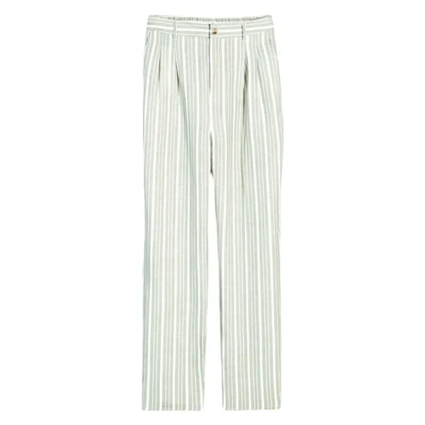 Madewell NWT The Tailored‎ Tapered Pant in Striped Linen-Blend Green White 6 - Image 2