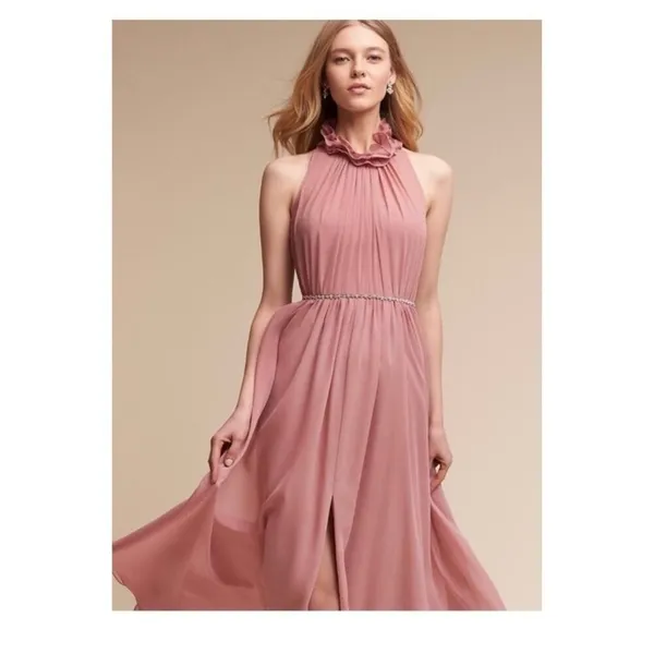 BHLDN‎ Hitherto Camilla Silk Slit Leg Bridesmaid Gown Women's 8 Pink Romantic - Image 2