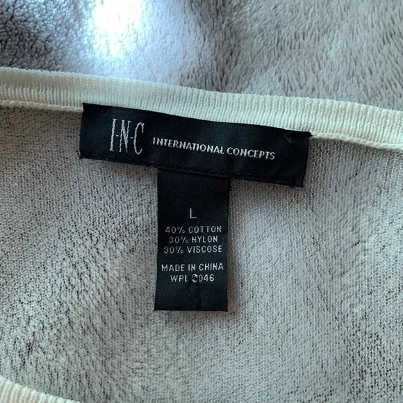 INC International Concepts Sheer Stripe Long Sleeve Top Blouse Ivory‎ Size Large - Image 4