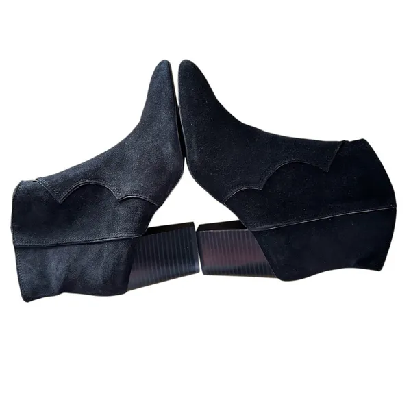 ZARA Womens Sz 36 US 6 Suede Leather Cowboy Ankle Boots Black Block Heel Booties - Image 7