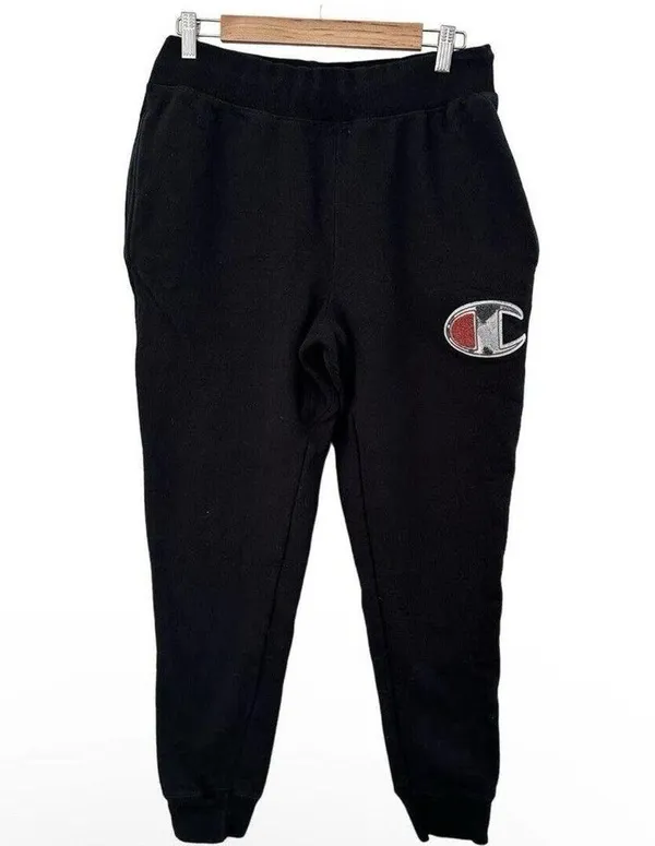 Champion Reverse Weave Black Big C Logo Joggers Large - Image 5