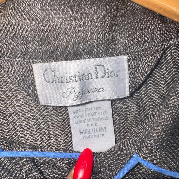 Vintage Christian Dior Pyjama Herringbone Button Front Lounge Shirt M Luxury 80s - Image 4