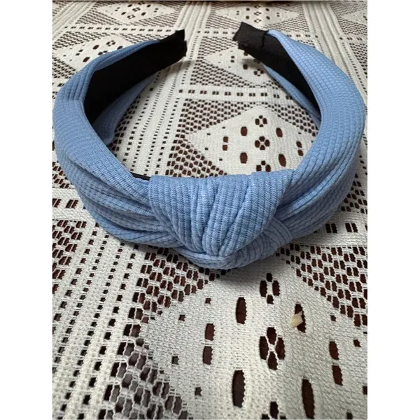 3PC Light Blue Knotted Headband Set - Daisies, Ribbed & Floral - Image 2