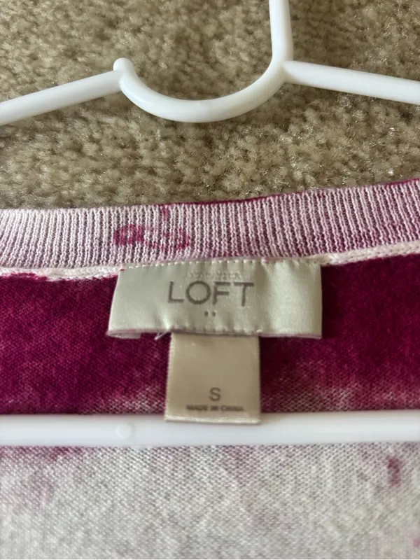 LOFT Light Cotten Short Sleeve Tie-Dye Cardigan Sweater in Pink & White - Image 5