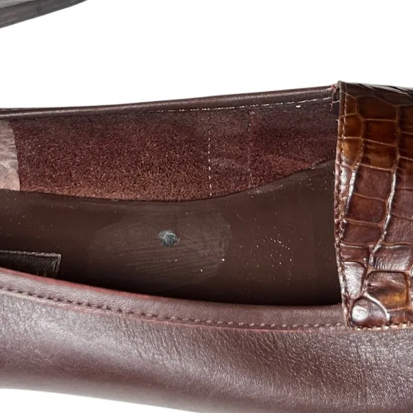 Enzo Angiolini‎ Brown Leather Croc Embossed High Vamp Loafers Women's 10.5N - Image 9