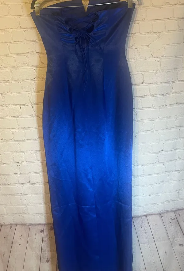 Showtime Collection Blue Satin Beaded Gown, 6 - Image 2