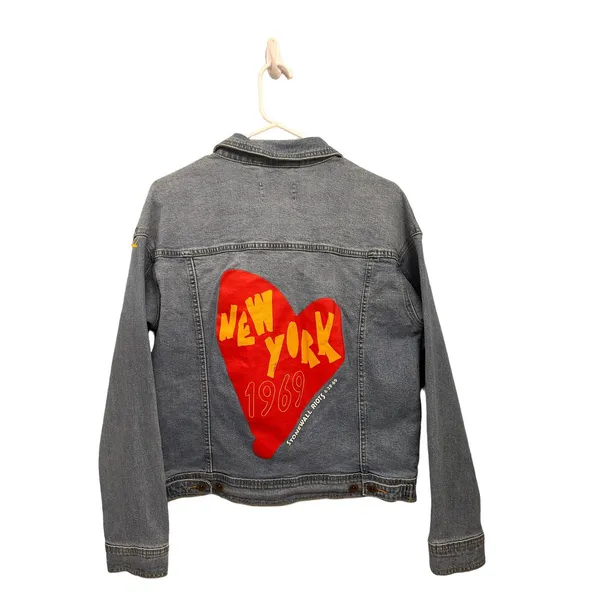 Stonewall Riots LBGTQ Rainbow Pride Denim Trucker Jean Jacket Small Unisex - Image 3