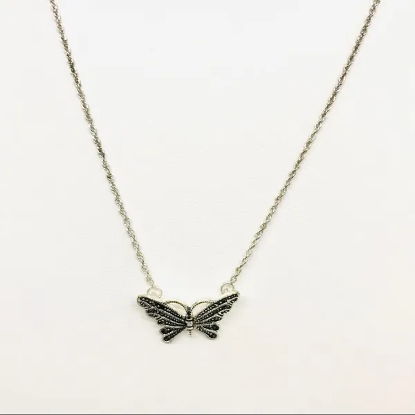 Marcasite Butterfly Dainty Chain Silver Necklace - Image 6