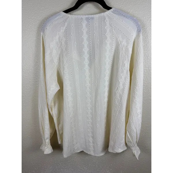 Frye Blouse Womens‎ M Smocked Eyelet Textured Flowy Minimalist Boho Cotrage core - Image 6