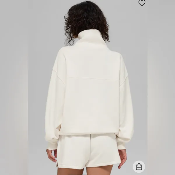 Alo Yoga NWT Hazy Mock Neck Pullover in Ivory Size S Oversized - Image 3