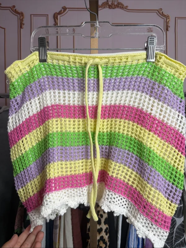 Blue Blush Crochet Knit Stripe Skirt Set | Pastel Rainbow Two-Piece Cover Up Set - Image 5