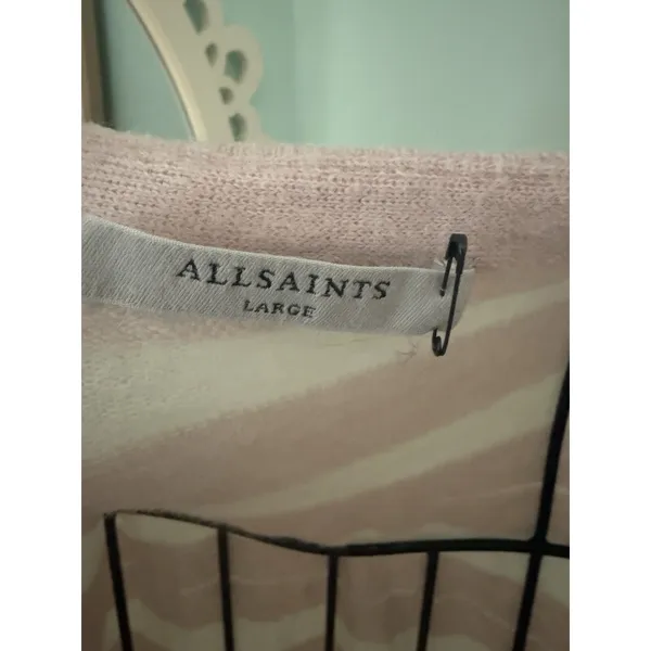 All Saints Large ‎ Pink Striped Oversized Wool Blend Alpaca Sweater Cozy - Image 4
