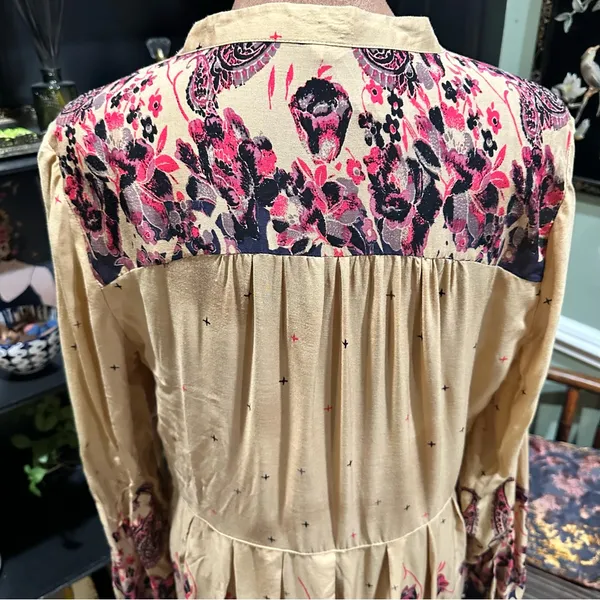 Free People Sierra Valley Shirt Dress – Gold Combo, Paisley Floral, Size Medium - Image 13