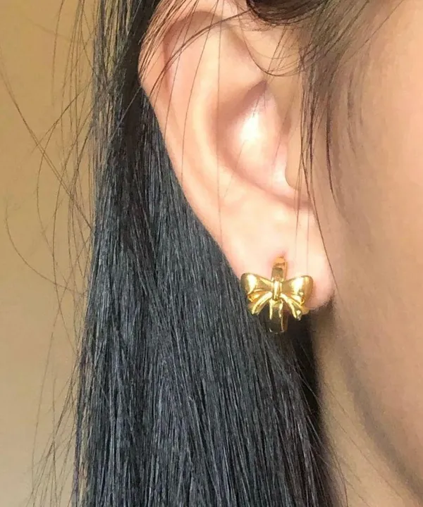 Gold Bow Chunky Hoops - Image 4