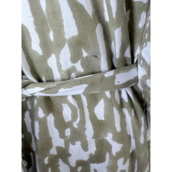 MIRTH‎ Olive Block Print Cotton Midi Dress Kantha Stitch Integrated Belt L - Image 13