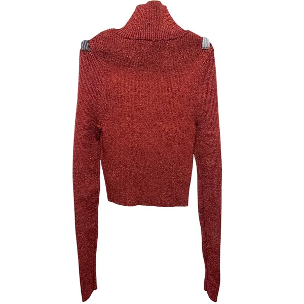 Zara‎ Cropped Turtleneck Long Sleeve Top Size Small Orange Sparkle Stretchy EUC - Image 2