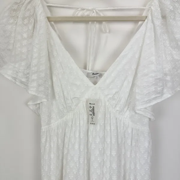 Madewell Tie Back Flutter Sleeve Tiered Midi Dress White Cottagecore US 00 NWT - Image 15