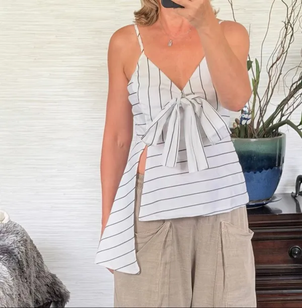 Endless Rose White Black Striped Asymmetrical Bow Cami Top Size S - Image 8