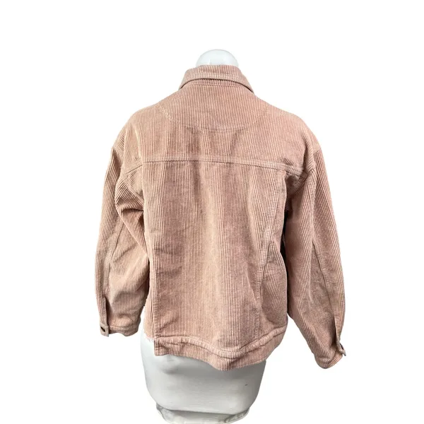 POL Women's Pink Corduroy Long Sleeve Cropped Pocket Button Down Jacket Size M - Image 3