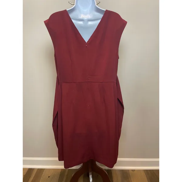 LOFT Sleeveless Sheath Dress Size 8 Burgundy V Back Tie Waist Fully Lined - Image 5