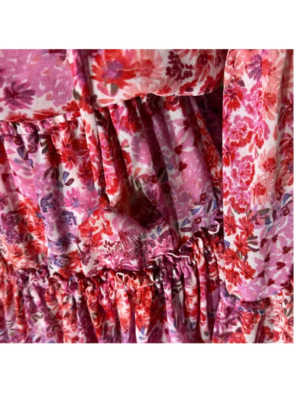 Misa Los Angeles chiffon babydoll floral mini dress Angel sleeves boho Fairy XS - Image 12