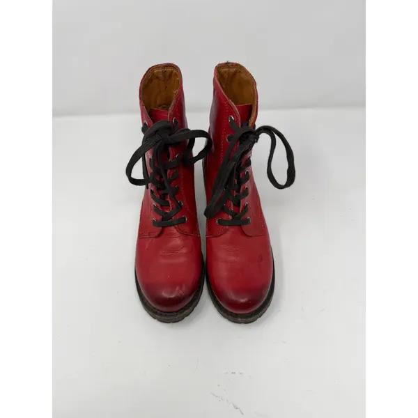 Frye Sabrina 6G Lace Up Ankle Boot Red Leather Rare Made in USA Womens 7.5 - Image 11