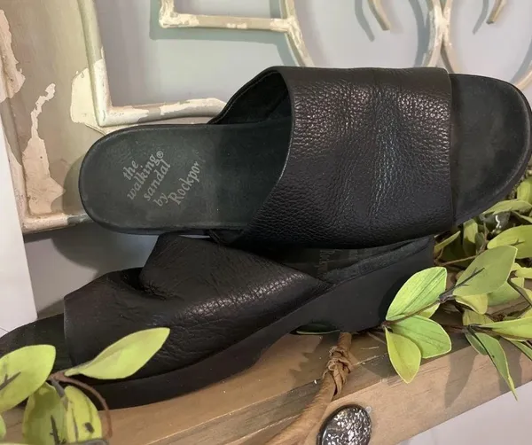 Rockport Black Leather The Walking Sandal Slides Womens 7W - Image 7