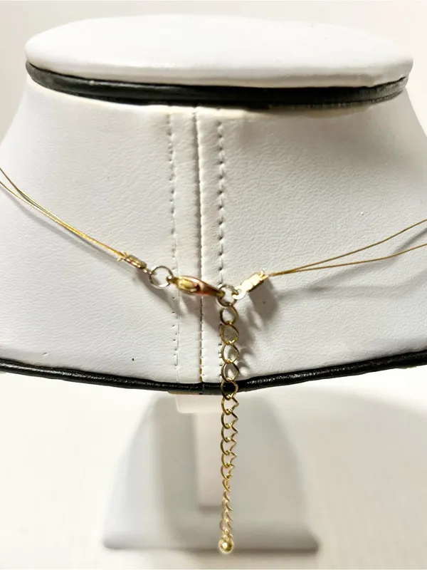 Delicate Handmade Turquoise Beads Metal Accents on Thin Gold-tone Wire Necklace - Image 3