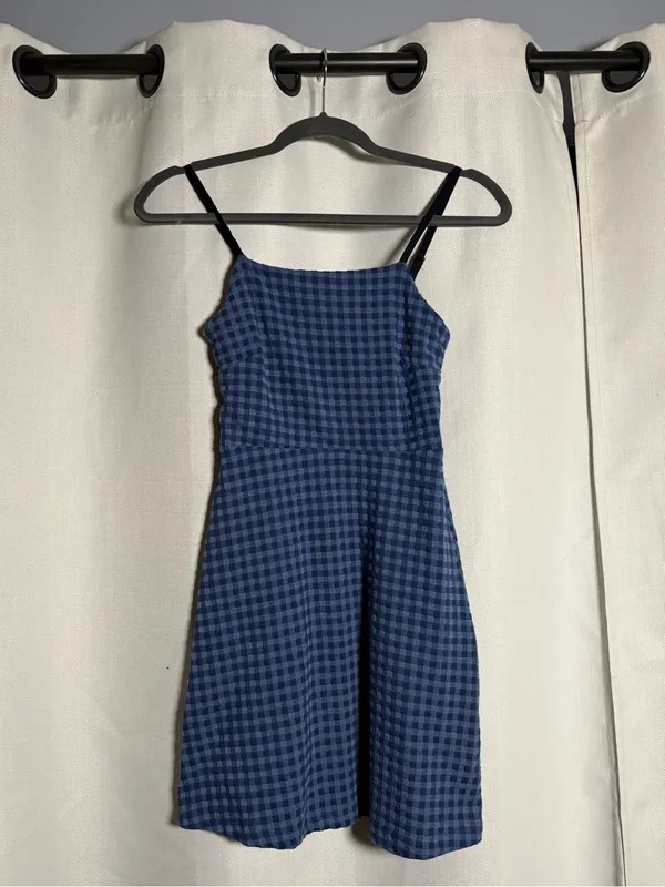 Urban Outfitters Cher Straight Neck Blue Checkered Patterned Mini Dress Size XS - Image 5