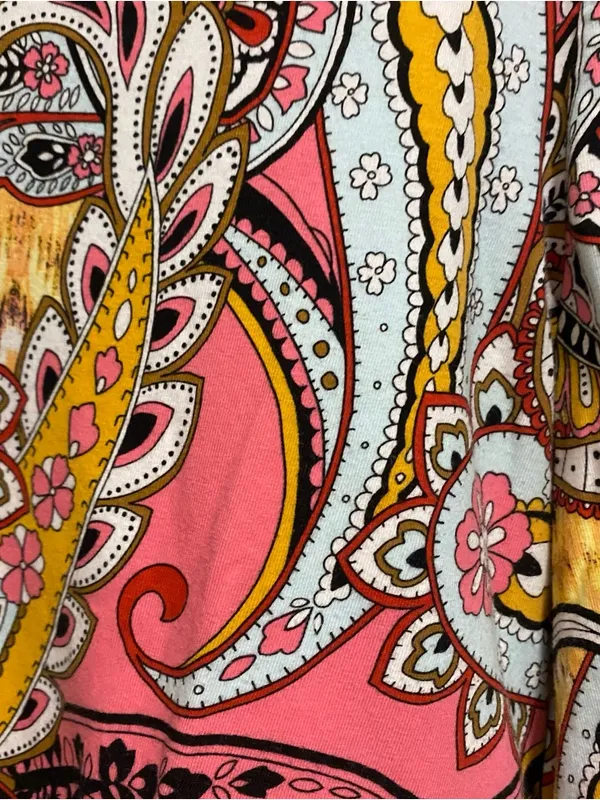 Chico’s Chicos Womens Top Blouse Size 1 M Medium 40” Boho Paisley Pink Yellow - Image 3