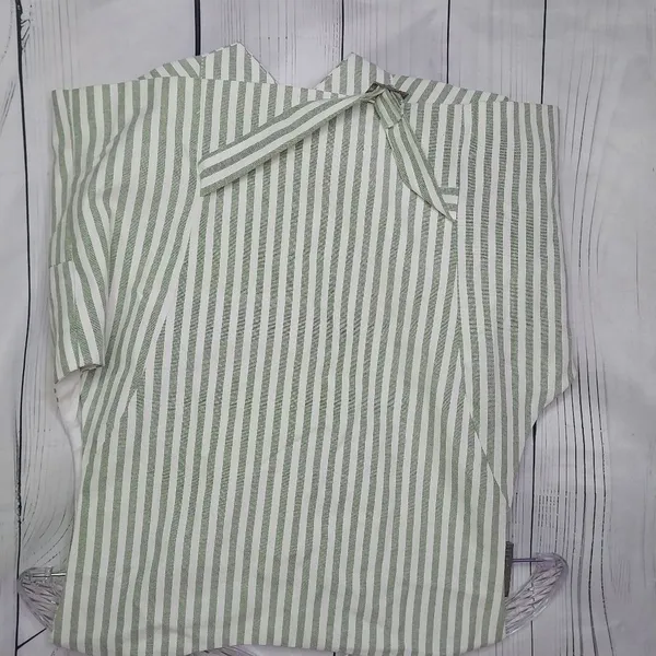 Cider Green And White Striped Women's Cropped Preppy Coastal Corporate Vest NWT - Image 5
