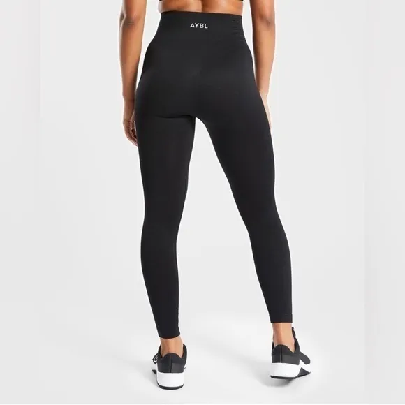 AYBL Womens Motion Seamless Black High Waisted Ribbed Knit Compression Leggings - Image 3